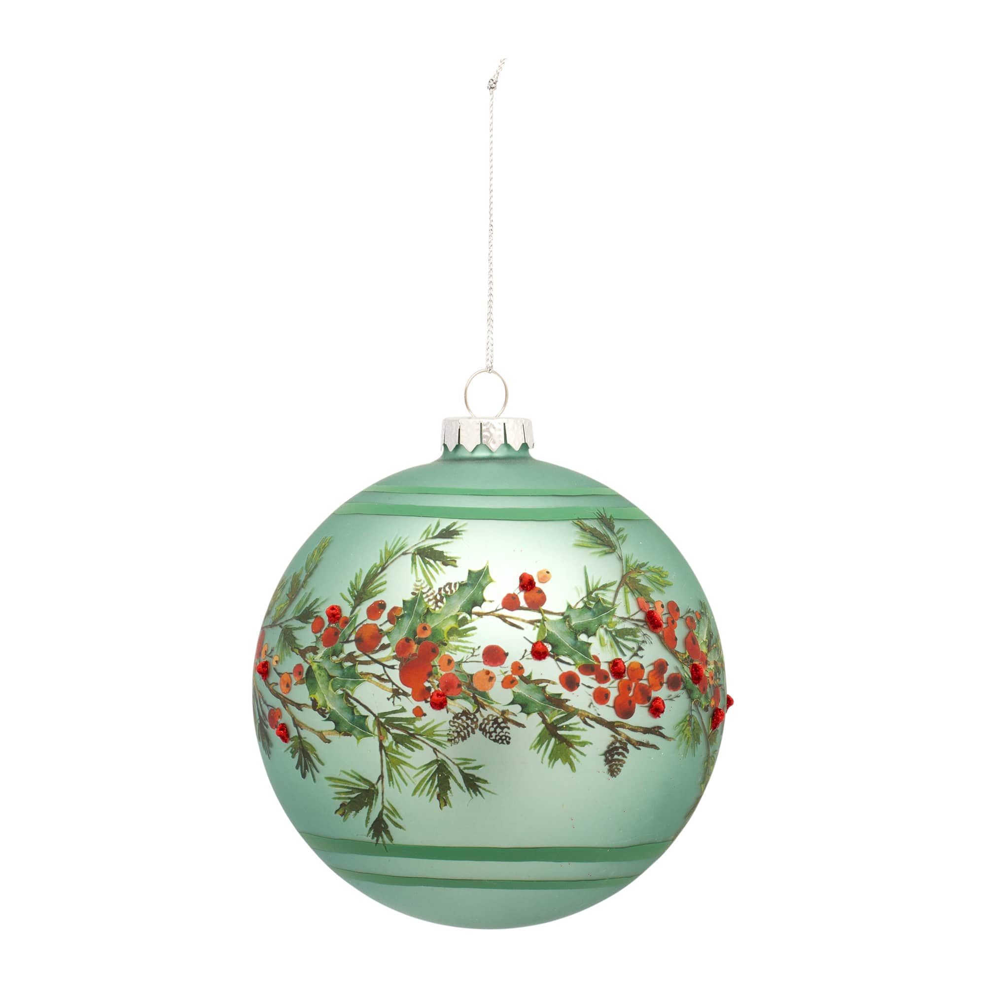 6ct. 5" Pine & Berry Glass Ball Ornaments